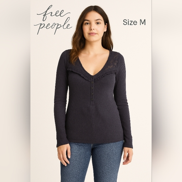 Free People Women’s Black Long Puff Sleeve Blouse  Viscose Spandex  Size M - Picture 1 of 11